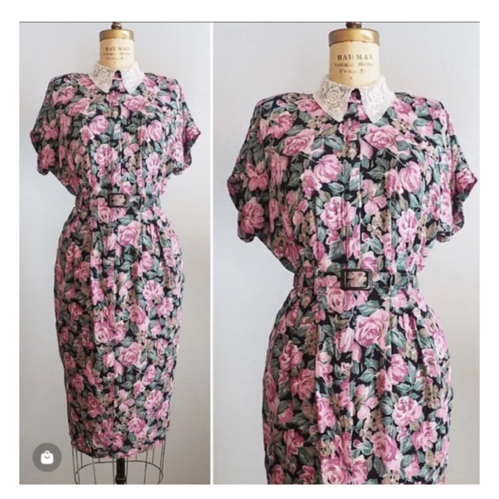 1980’s does 1940’s Rayon floral dress - Picture 1 of 6